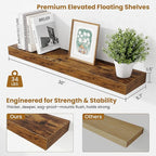 Fun Memories Floating Shelves 30 Inch, Wall Mounted Wood Shelf Set of 2, Farmhouse Decor for Bathroom, Bedroom, Kitchen, Living Room, Rustic Brown