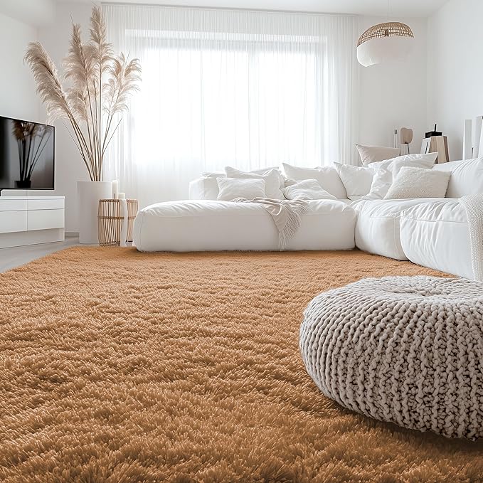 OLANLY 8x10 Machine Washable Large Area Rugs for Living Room, Bedroom, Soft Fluffy Shaggy Bedside Rug, Indoor Floor Carpet for Kids Girls and Boys, Dorms, Nursery, Home Decor Aesthetic, Khaki