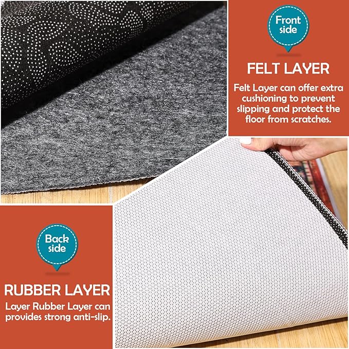 Waterproof Rug Pad, 9x12 ft Under Area Rug Carpet Pad, Non Slip Rug Pads for All Floors and Hardwood Floors Finishes, Keep Carpets in Place Soft and Prevent Rug from Wrinkling or Buckling