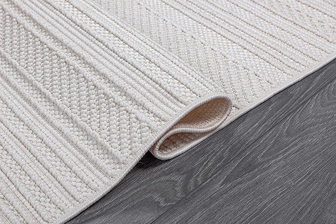 Micro Loop Indoor Rug White 5x7 Boho Geometric Neutral Area Rugs for Living Room Soft Luxury Modern Low and High Pile Durable Stain Resistant Non-Shedding Indoor Area Carpet 5 x 7