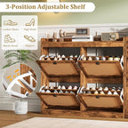 GarveeHome Shoe Cabinet Rattan with 4 Flip Drawers, Wooden Freestanding Shoe Organizer with Adjustable Shelves, Shoe Storage for Entryway, Closet, Hallway