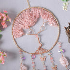 Pink Dream Catchers Crystal Tree of Life Dreamcatcher with Rose Quartz Butterfly Crystal Suncatcher for Windows Hangings Prism Decor Wall Bedroom Decoration Gifts for Boys Adults