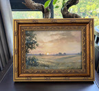 Vintage Gold Framed Wall Art Retro Fall Sunset Country Oil Painting Canvas Prints Watercolor Autumn Landscape Picture Rustic Farmhouse Soft Nature Poster Artwork for Living Room Bedroom, 12x16in