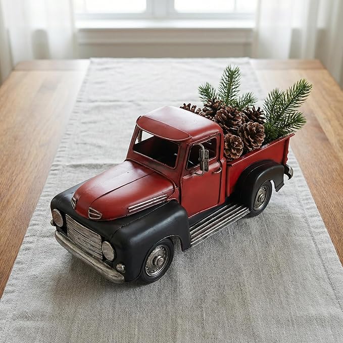 Vintage Farmhouse Black Red Truck Pickup Truck Rustic Metal Home Decor Collectible Vehicle Car Model Home Table Desktop Tabletop Gift Decoration