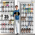 Aheroi 2 Pack 35 Pockets Over Door Shoe Organizer, White, Holds Up to 40 lbs, Mesh Pockets, Foldable, Hanging Shoe Rack
