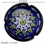 Ashtray Set Cigarette Ash Tray for Indoor Outdoor Use Ash Holder for Smokers Desktop Smoking Ash Tray - Home Office Decoration Hand-Paint Ceramic Cigar Ashtrays (2 pcs Large - Yellow and Blue)