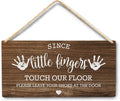 Wall Pediments Shoes Off Sign,Shoes Off Sign for Front Door,Since Little Fingers Touch Our Floor Door Sign,Shoes Off Hanging Welcome Sign for Front Door,10x8 Inches，Wood Grain-5