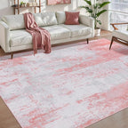 Ciicool Modern Abstract Rug for Living Room, 5x7 Machine Washable Area Rug Non-Slip Rug, Low-Pile Contemporary Indoor Dining Floor Carpet for Bedroom Office Under Table Home Decor Pink Grey