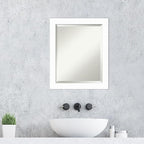 Amanti Art White Wall Mirror 23x19 Basic White Narrow Rectangle Bathroom Mirror for Wall Decor Living Room, Small Casual Wood Frame, Hangs Horizonally and Vertically, Bathroom Decor, Beveled Edge