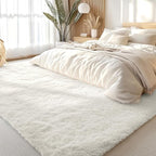 OLANLY 8x12 Machine Washable Large Area Rugs for Living Room, Bedroom, Soft Fluffy Shaggy Bedside Rug, Indoor Floor Carpet for Kids Girls and Boys, Dorms, Nursery, Home Decor Aesthetic, Ivory
