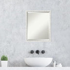 Amanti Art White Wall Mirror 21x17 Paige White Silver Rectangle Bathroom Mirror for Wall Decor Living Room, Small Modern Wood Frame, Hangs Horizonally and Vertically, Bathroom Decor, Beveled Edge