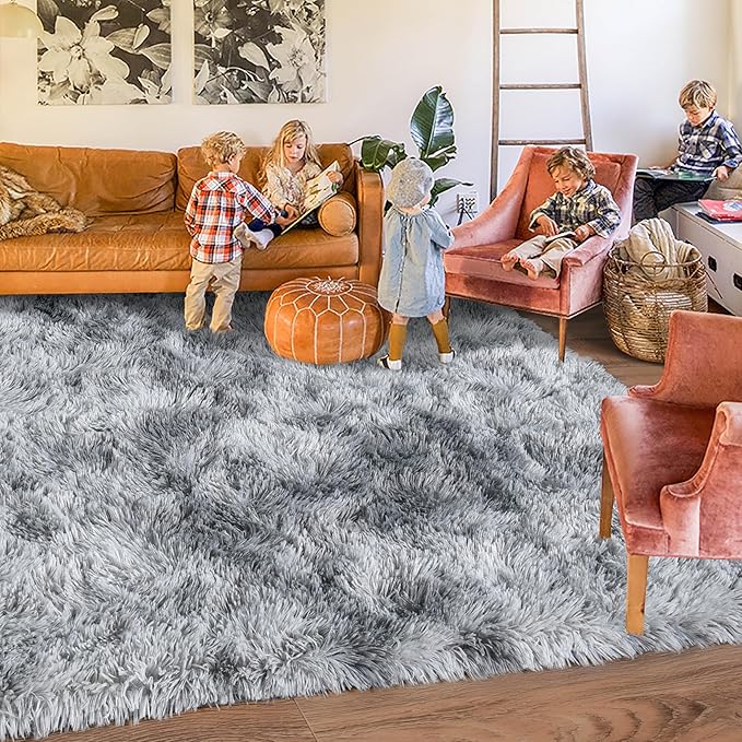 Rugs for Living Room 5x7, Soft Shaggy Modern Shag Area Rug for Bedroom, Upgrade Non-Slip Plush Fluffy Carpet for Kids Boys Girls Room Home Decor Aesthetic, Light Grey