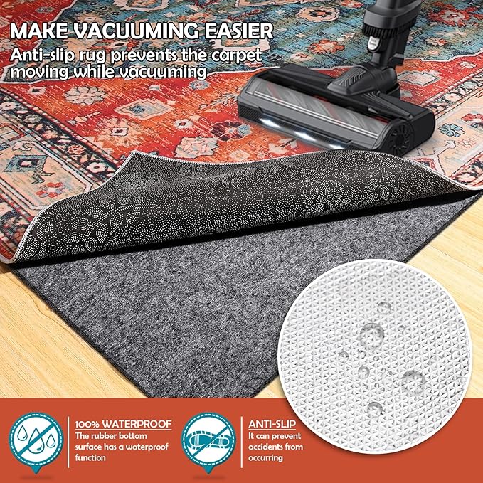 Waterproof Rug Pad, Thick 3x5 ft Under Area Rug Carpet Pad, Non Slip Rug Pads for All Floors and Hardwood Floors Finishes, Keep Carpets in Place Soft and Prevent Rug from Wrinkling or Buckling