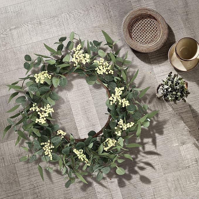 Pinkpum 2 Pack Wreaths for Front Door 20'' Christmas Eucalyptus Wreath, Spring Summer Door Green Wreath for Home Porch Window Wall Farmhouse Home Decor Indoor Outdoor Summer All Seasons
