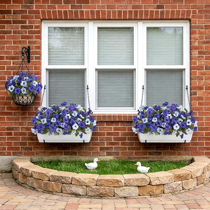 6 Pcs Artificial Flowers Fake Petunias for Outdoors, Faux Flowers for Outdoor Planter, UV Resistant Realistic Fake Plants for Outside No Fade for Garden Porch Patio Indoor Room Decor(Blue)