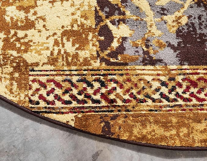 Unique Loom Barista Collection Area Rug - Arusha (8' Round, Beige/ Black)