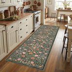 GarveeHome Dark Green Vintage Floral 2x6 Runner Rug Washable Kitchen Rugs Non Slip Boho Long Rug for Hallways Bedroom Entryway Bathroom Mat with Rubber Back