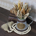 Farmhouse Decor Beads 60in Wooden Bead Garland with Tassels Rustic Minimalist Home Accent Prayer Country Boho Decoration for Wall Hanging Living Room Table Mantle Shelf Decor, Natural