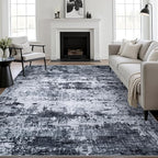 4x6 Area Rug Living Room Rug: Washable Modern Abstract Soft Thin Rug Indoor Floor No Slip Stain Resistant Carpet for Bedroom Dining Room Farmhouse Nursery Home Office - Black