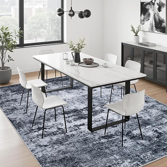 6x6 Area Rug Living Room Rug: Washable Modern Abstract Soft Thin Rug Indoor Floor No Slip Stain Resistant Carpet for Bedroom Dining Room Farmhouse Nursery Home Office - Black