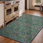 Lessymo Floral Forest Green 3x5 Area Rugs for Entryway, Kitchen, Bedroom Beside Rug Soft Non-Slip Small Carpet for Living Room, Laundry Room, Vintage Distressed Boho Flower Print