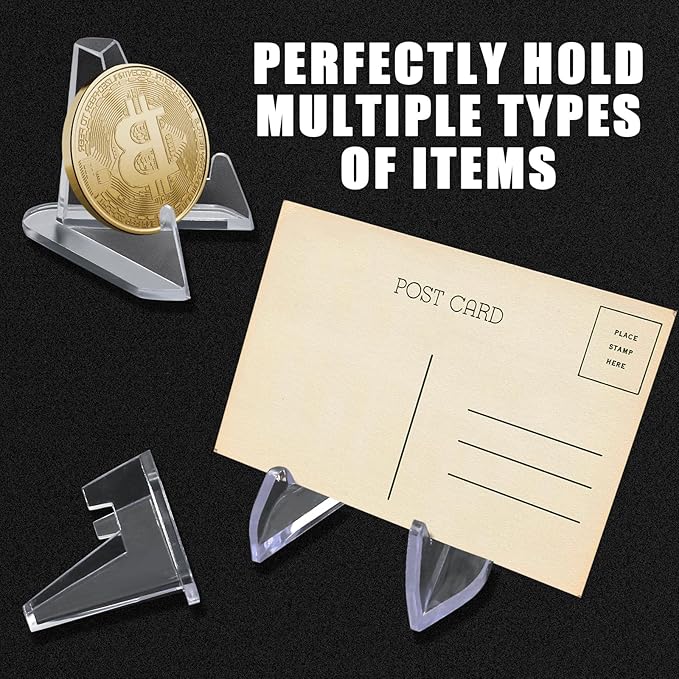 Bonsicoky 20 Pack Mini Clear Acrylic Easel Display Stands - Durable Display Holders for Coins, Card, Medals, and Collectibles - 2.7 Inch Tall
