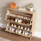 Shoe Cabinet for Entryway with 2 Flip Drawers, Slim Wooden Shoe Storage Organizer with Modern Fluted Pannel，Freestanding Narrow Hidden Shoe Rack for Hallway, Foyer, Living Room