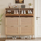 Shoe Cabinet for Entryway with 6 Flip Drawers, Slim Wooden Shoe Storage Organizer with Modern Fluted Pannel，Freestanding Narrow Hidden Shoe Rack for Hallway, Foyer, Living Room