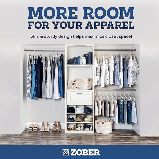 Zober Velvet Hangers 50 Pack - Ivory for Coats, Pants & Dress Clothes - Non Slip w/ 360 Degree Swivel, Holds up to 10 lbs - Strong Felt Hangers for Clothing