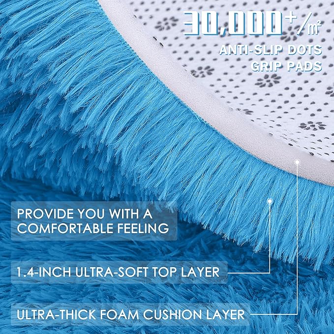 OLANLY 5x7 Machine Washable Large Area Rugs for Living Room, Bedroom, Soft Fluffy Shaggy Bedside Rug, Indoor Floor Carpet for Kids Girls and Boys, Dorms, Nursery, Home Decor Aesthetic, Bright Blue