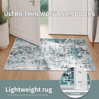 Ciicool Modern Abstract Area Rug 2x3 Washable Small Entryway Rugs, Non-Slip Low Pile Throw Rug, Foldable Kitchen Bathroom Rug, Teal Black Floor Carpet for Entrance Living Room Bedroom Indoor Door Mat