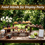 2 Set Wooden Cupcake Stand for Decor, 4 Tiered Stackable Display Risers, Farmhouse Decor Wood Dessert Table Display Set for Party, Vendor Events, Dark Brown