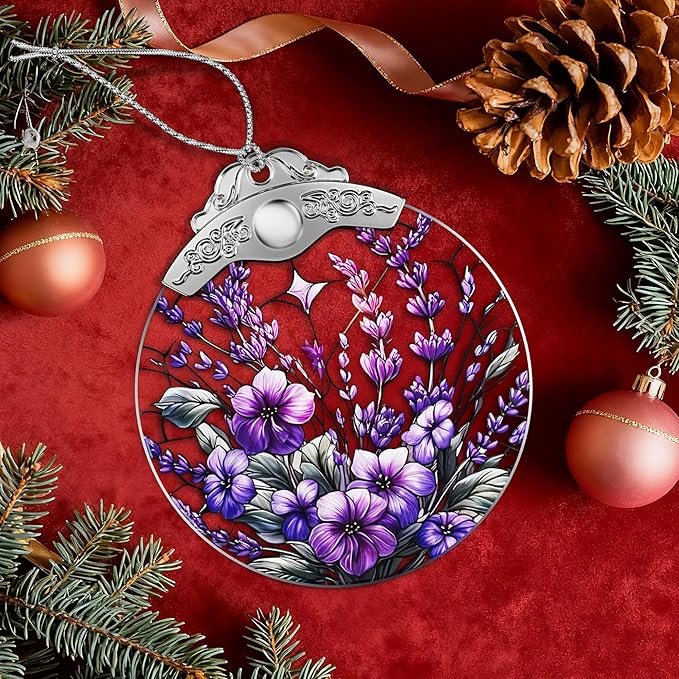 Stained Glass Ornament, Purple Bauhinia and Violets Ornaments, Unique Crystal Ornaments, Hanging Holiday Presents Idea, Car Hanging Ornaments, Car Charm, Mirror Accessories