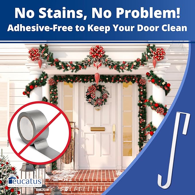Non-Scratch 100% Clear 12In Xmas Wreath Hanger 1Pk. Best Long Hooks for Indoor or Outdoor Holiday Home Decor. Slim Christmas Wreaths Holders Hang Fall Halloween Decorations Over Front or Storm Door.
