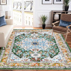 U'Artlines Boho Vintage Area Rug 5x7 Machine Washable Low Pile Soft Floor Carpet Non Slip Non Shedding Accent Rug for Living Room Bedroom Entryway Dining Room Office Green