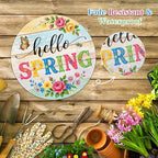 PETCEE Hello Spring Door Sign - 11.5" Colorful Flowers Welcome Wreath for Front Door Spring Decorations Farmhouse Porch Decor Rustic Round Wreath Sign Hanging Wall Plaque Easter Home Outdoor Decor