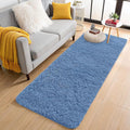 OLANLY 2x5 Machine Washable Runner Rugs for Hallway, Soft Fluffy Shaggy Bedside Rugs for Bedroom, Living Room, Indoor Floor Carpet for Kids Girls and Boys, Home Decor Aesthetic, Blue