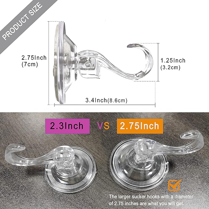 4 pack Suction Cup Heavy-Duty Hook，Large Clear Reusable Wreath Vacuum Hook，use for Windows Tiles Glass Smooth Doors and Mirrors to Hang Bags Coats Umbrellas kitchenware and Christmas Wreaths