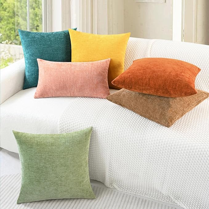 CaliTime Throw Pillow Covers Decorative 20 X 20 Inches Pack of 2 Cozy Chenille Cushion Cases for Couch Sofa Bed Living Room Home Teal