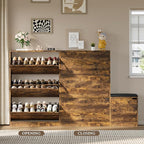 Shoe Cabinet with Bench and 3 Flip Drawers, Slim Narrow Shoe Storage Cabinet, Freestanding Shoe Rack Organizer with Adjustable & Removable Shelves, Anti-Tip for Entryway, Hallway, Foyer