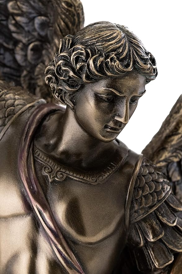 Top Collection Archangel St. Michael Statue - 14.5-Inch Saint Michael Defeating Lucifer in Religious Premium Cold-Cast Bronze Sculpture - Collectible Angel of Heaven Stepping on Demon Figurine