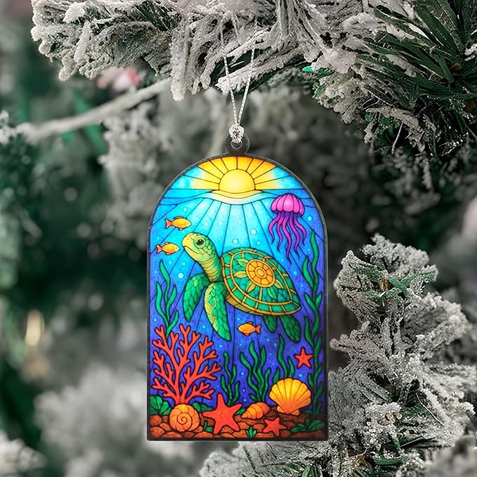 Bring Ocean Beauty to Your Christmas Tree, Christmas Ornaments 2026, Sea Turtle Gifts for Women, Acrylic Hanging Ornaments Ocean Turtle Pendant Decorations, Beach Christmas Ornaments for Home Decor