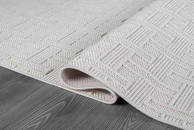 Micro Loop Indoor Rug White 5x7 Boho Geometric Neutral Area Rugs for Living Room Soft Luxury Modern Low and High Pile Durable Stain Resistant Non-Shedding Indoor Area Carpet 5 x 7