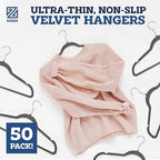 Zober Velvet Hangers 50 Pack - Heavy Duty Gray Hangers for Coats, Pants & Dress Clothes - Non Slip Clothes Hanger Set - Space Saving Felt Hangers for Clothing