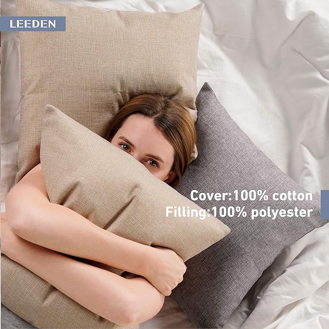 Leeden 22 x 22 Pillow Inserts (Set of 2) - Throw Pillow Inserts with 100% Cotton Cover - 22 Inch Square Decorative Pillows for Sofa, Couch, Bed and Home Decor