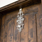 [Front Door Wreath Hanger] - Colonial Design | Adjustable Hook Length for Tall and Small Doors | Padding to Prevent Damage Like Scratch and Dents | Heavy Duty Cast Iron Metal Hangar - (White)