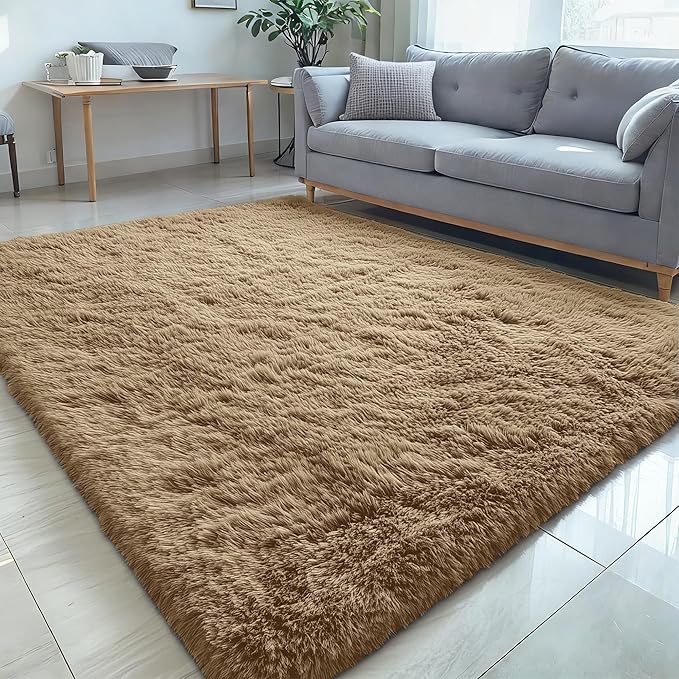 OLANLY 5x7 Machine Washable Large Area Rugs for Living Room, Bedroom, Soft Fluffy Shaggy Bedside Rug, Indoor Floor Carpet for Kids Girls and Boys, Dorms, Nursery, Home Decor Aesthetic, Taupe