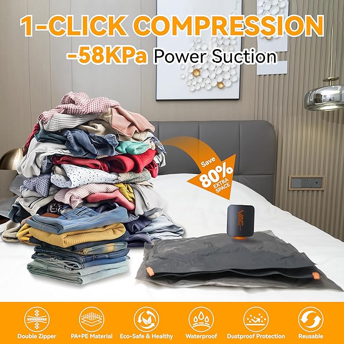 Rechargeable Wireless Pump Travel Storage Bags Set - 15 Pack Portable Space Saver Bags for Travel & Home - travel bags air compression,Vacuum Seal Bags for Clothes,Blankets, Seasonal Storage