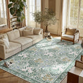 Botanical Floral Area Rug 6x9 Light Green Cream Vintage Garden Design, Perfect for Living Room, Bedroom, Kids Room, Nursery - Stain & Water Resistant Non-Slip, Pet & Child Friendly Area Rugs