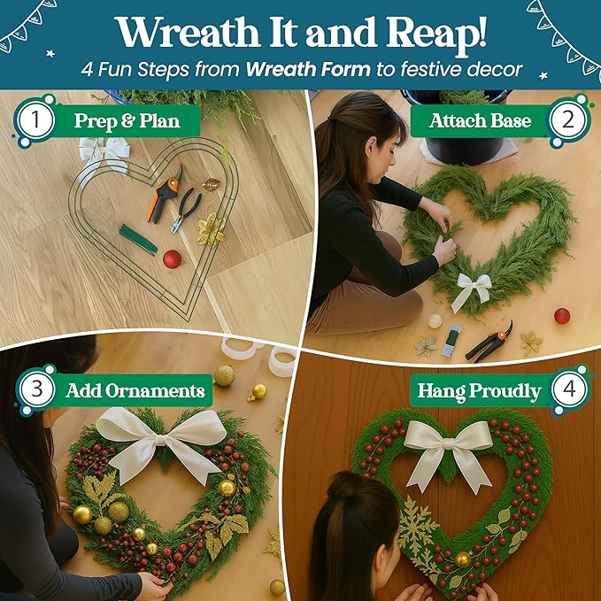 10-Pack 12 Inch Wire Wreath Frame – Heart Metal Wreath Form with Heart Design for DIY Crafts, Floral Projects, and Home Decor – Dark Green Wire Frame for Christmas Holiday & Weddings